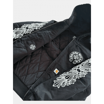 Women's Chrome Hearts Black Brown Fleece Zip Up Hoodie Jacket