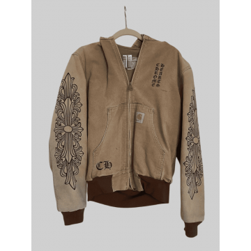 Women's Chrome Hearts Black Brown Fleece Zip Up Hoodie Jacket