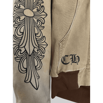 Women's Chrome Hearts Black Brown Fleece Zip Up Hoodie Jacket