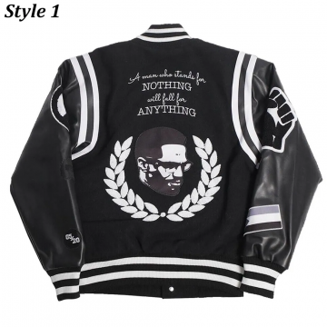 Malcolm X All Stars Black Wool & Leather Varsity Jacket