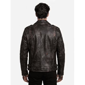 Men’s Hand-Painted Bronze Zippered Leather Jacke