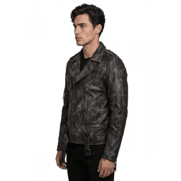 Men’s Hand-Painted Bronze Zippered Leather Jacke