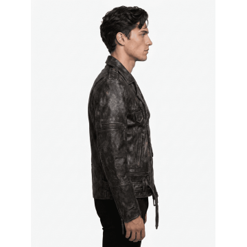 Men’s Hand-Painted Bronze Zippered Leather Jacke