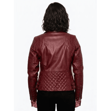 Women's Hawthorne Heights Maroon Real Leather Biker Jacket