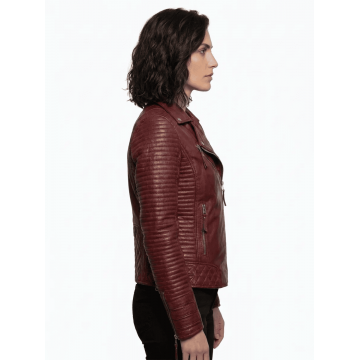 Women's Hawthorne Heights Maroon Real Leather Biker Jacket