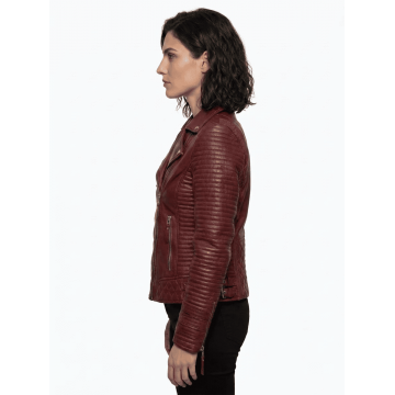 Women's Hawthorne Heights Maroon Real Leather Biker Jacket