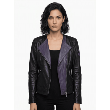 Women's Overwatch Sombra Hacker Black & Purple Leather Jacket