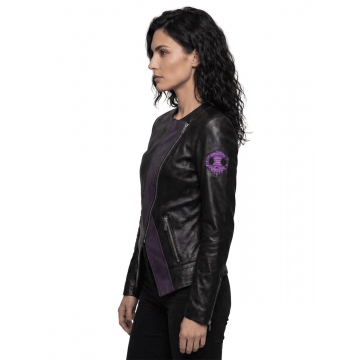 Women's Overwatch Sombra Hacker Black & Purple Leather Jacket