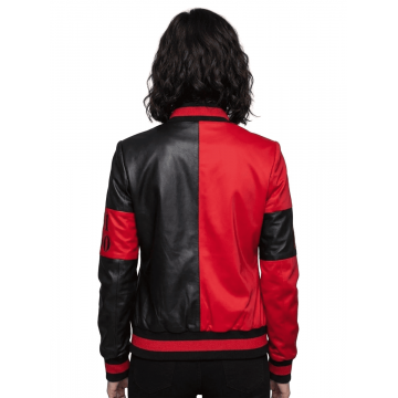 Women's 51 50 Bomber Black & Red Leather Jacket