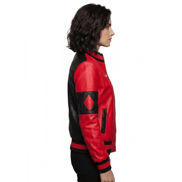 Women's 51 50 Bomber Black & Red Leather Jacket