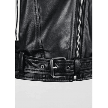Women's Black & White Two-Tone Real Leather Biker Jacket