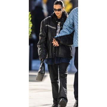 Bella Hadid 26th Birthday Celebration Black Leather Jacket