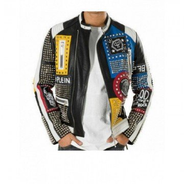 Spike Motorcycle Punk Rock World Studded Retro Multicolor Leather Jacket Spike Motorcycle Punk Rock World Studded Retro Multicolor Leather Jacket