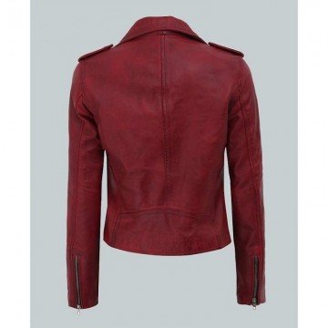 Amber Womens Moto Maroon Asymmetrical Leather Jacket Amber Womens Moto Maroon Asymmetrical Leather Jacket