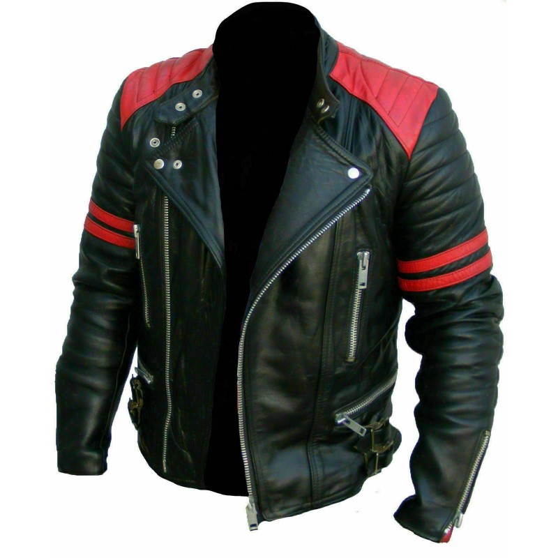 Details about   Men's Brando Classic Biker Red and Black Vintage Motorcycle Real Leather Jacket