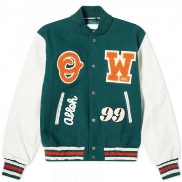 Men's Barrel Green and White Letterman Jacket