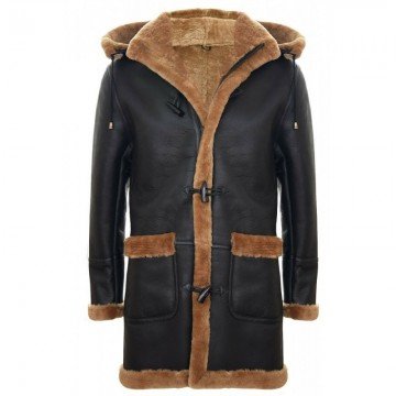 Men's New Winter Sheepskin Leather Ginger Removable Hooded Duffle Coat Men's New Winter Sheepskin Leather Ginger Removable Hooded Duffle Coat