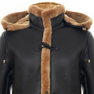 Men's New Winter Sheepskin Leather Ginger Removable Hooded Duffle Coat Men's New Winter Sheepskin Leather Ginger Removable Hooded Duffle Coat