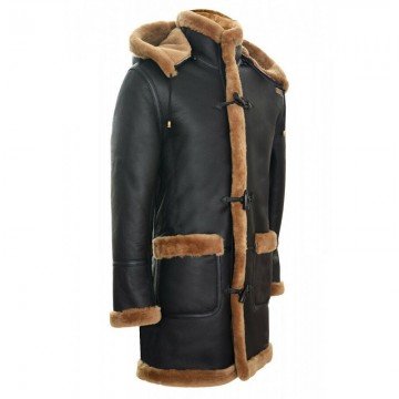Men's New Winter Sheepskin Leather Ginger Removable Hooded Duffle Coat Men's New Winter Sheepskin Leather Ginger Removable Hooded Duffle Coat