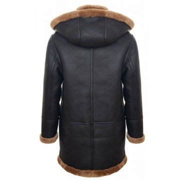 Men's New Winter Sheepskin Leather Ginger Removable Hooded Duffle Coat Men's New Winter Sheepskin Leather Ginger Removable Hooded Duffle Coat