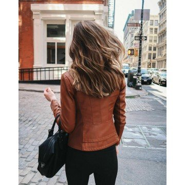Brown Women's Genuine Lambskin Leather Motorcycle Slim fit Designer Biker Jacket