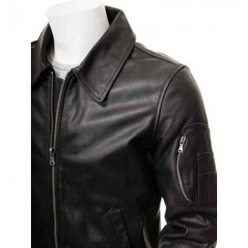 Men’s Black Classic Real Leather Bomber Jacket