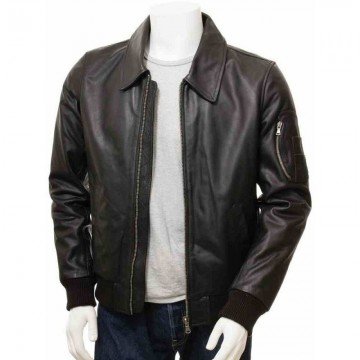 Men’s Black Classic Real Leather Bomber Jacket