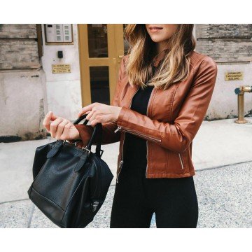 Brown Women's Genuine Lambskin Leather Motorcycle Slim fit Designer Biker Jacket