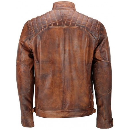New Men's Motorcycle Vintage Brown Distressed Classic Diamond Jacket
