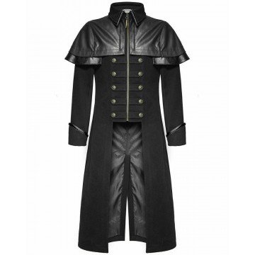 Punk Rave Mens Coat Black Gothic Highwayman Steampunk VTG Military