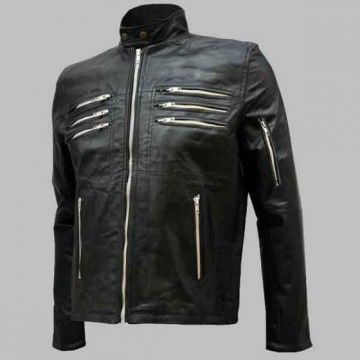 New Men's Black Leather...