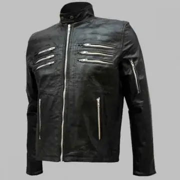 New Men's Black Leather...