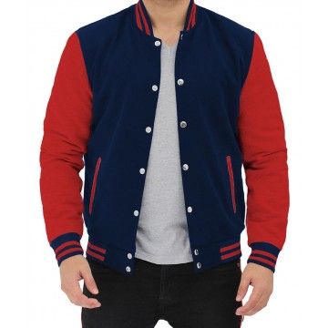 Men's Letterman Wool Navy Blue & Red Baseball Varsity Jacket