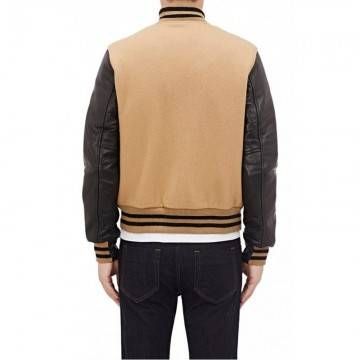 Men's Letterman Wool Tan And Brown Baseball Varsity Jacket