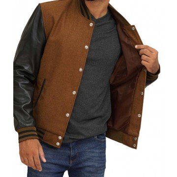 Men's Letterman Wool Brown Baseball Varsity Jacket