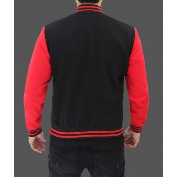 Men's Fleece Baseball Black & Red Varsity Jacket
