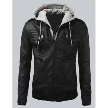 Bomber Men's Slim Fit Black Biker Jacket