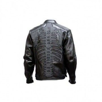 Men's Reflective Skeleton Motorcycle Soft Cowhide Leather Jacket