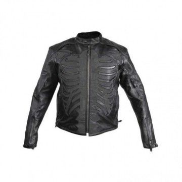 Men's Reflective Skeleton Motorcycle Soft Cowhide Leather Jacket