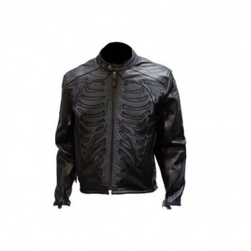 Men's Reflective Skeleton Motorcycle Soft Naked Cowhide Leather Jacket