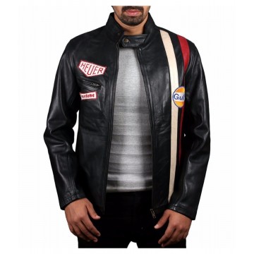 Steve McQueen Le Mans Driver Grandprix Gulf Black Leather Jacket