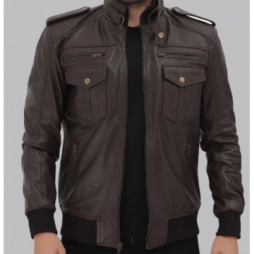 Brian Men's Bomber Dark Brown Leather Jacket