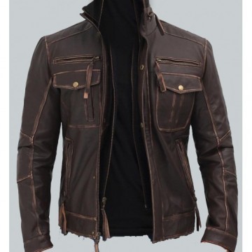 Brown Men's Distressed Leather Motorcycle Jacket