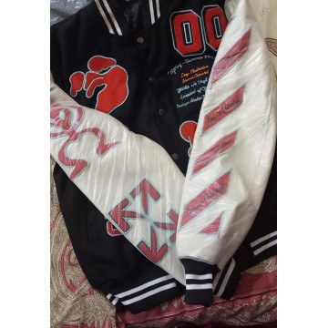 New Men's Off-White Wool-Blend Varsity Jacket