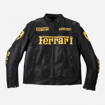 Ferrari Black Leather Motorcycle Biker Jacket