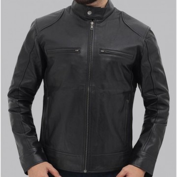 Dodge Black Men's Leather Racer Jacket